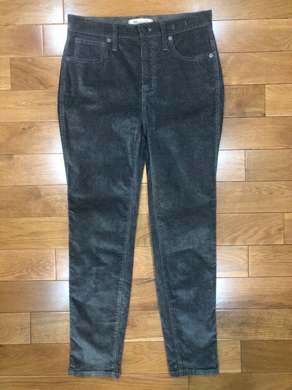 Madewell 10" High-Rise Skinny Corduroy Pants Smoked Graphite Gray 27P Preppy 90s